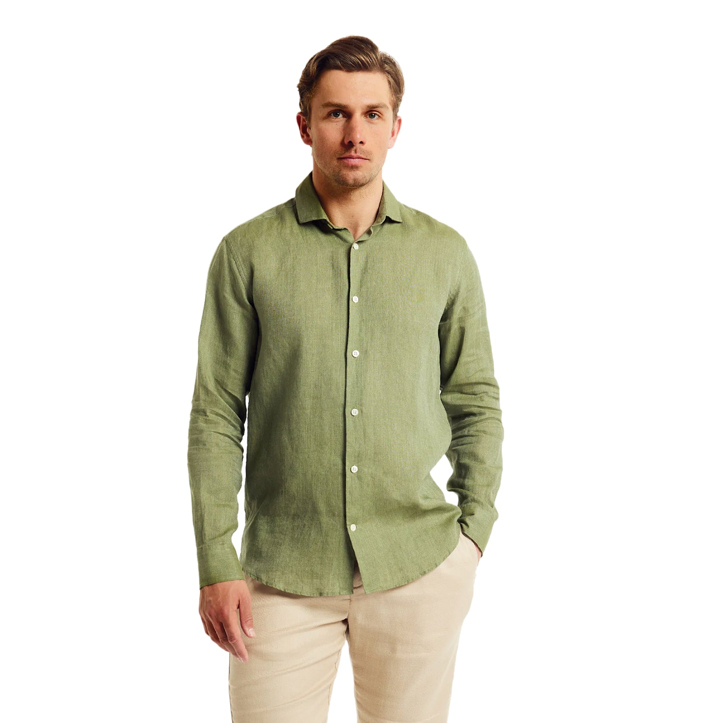 Load image into Gallery viewer, Men’s Antonio Linen Shirt Long Sleeve - Jungle Green - Top
