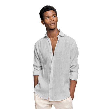Men’s Antonio Linen Shirt Long Sleeve - Light Grey - Top