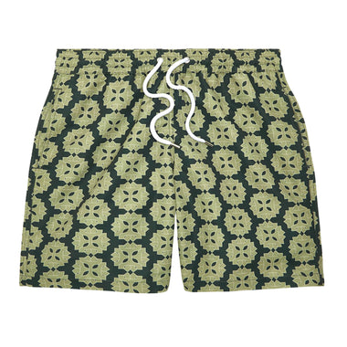 Men’s Swim Board Shorts with Medalhao Print - Jungle Green & Botanical Green - Swim Shorts