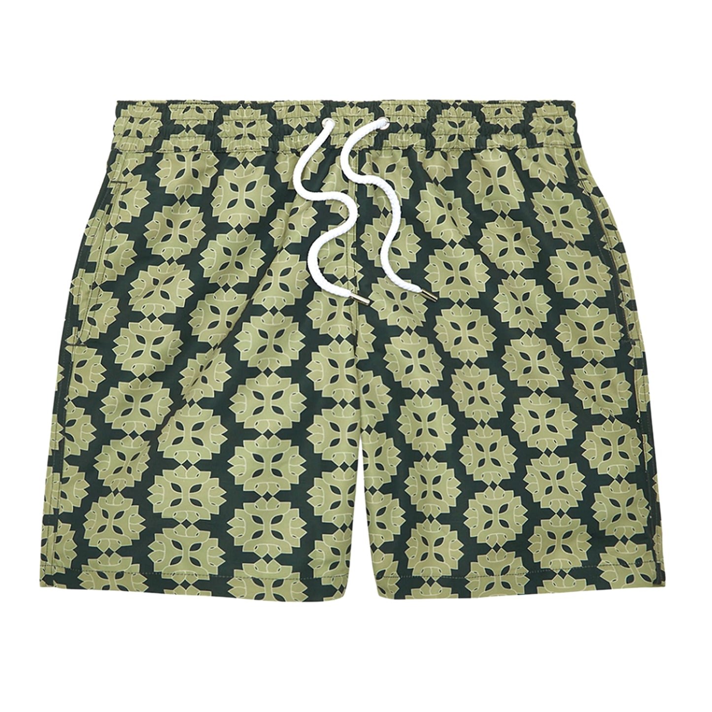 Load image into Gallery viewer, Men’s Swim Board Shorts with Medalhao Print - Jungle Green &amp;amp; Botanical Green - Swim Shorts
