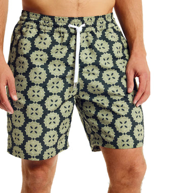 Men’s Swim Board Shorts with Medalhao Print - Jungle Green & Botanical Green - Swim Shorts