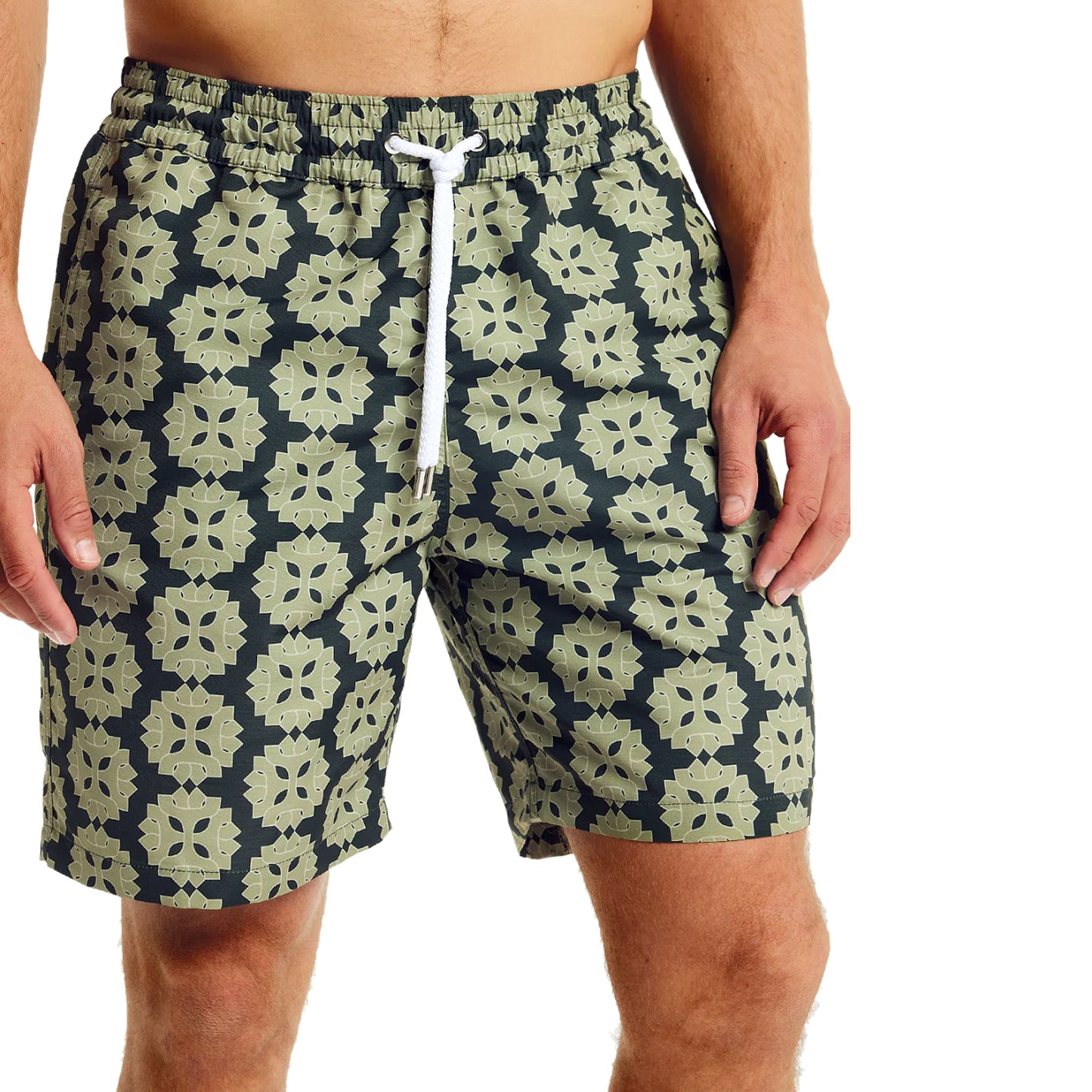 Load image into Gallery viewer, Men’s Swim Board Shorts with Medalhao Print - Jungle Green &amp;amp; Botanical Green - Swim Shorts
