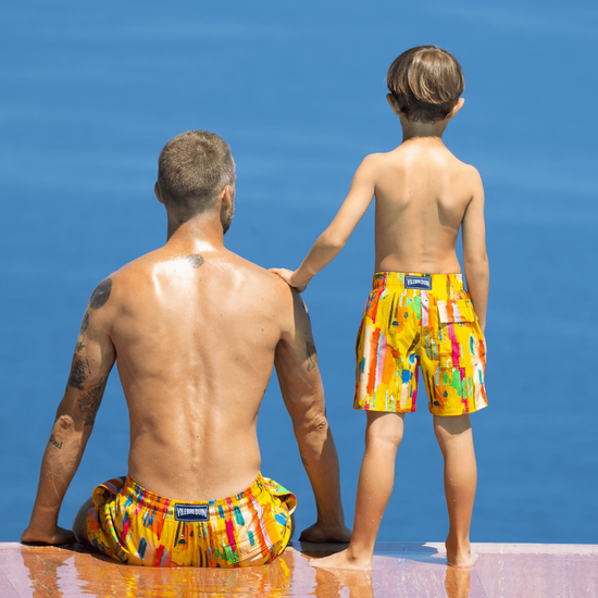 Load image into Gallery viewer, Boys Stretch Swim Shorts Sunny Streets
