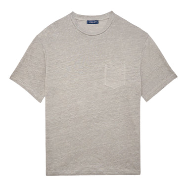 Men’s Carmo Linen Relaxed Fit Tee With Pocket - Stone Grey - Top