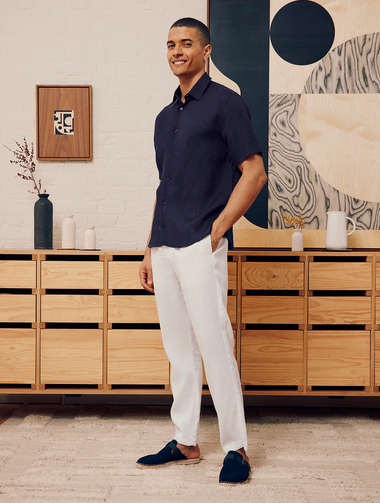 Castro Classic Linen Short Sleeve Shirt Midnight Blue - Short Sleeve Shirt