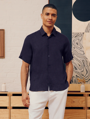 Castro Classic Linen Short Sleeve Shirt Midnight Blue - Short Sleeve Shirt