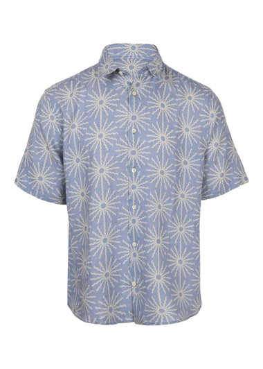 Castro Linen Copa Sol Printed Short Sleeve Shirt Chambray Blue