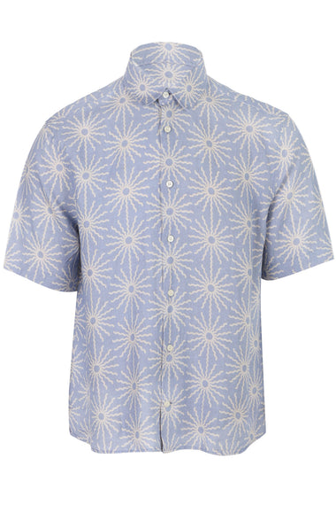 Castro Linen Copa Sol Printed Short Sleeve Shirt Chambray Blue