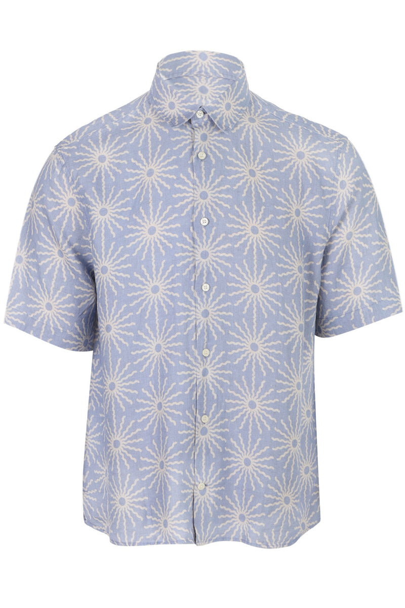 Castro Linen Copa Sol Printed Short Sleeve Shirt Chambray Blue
