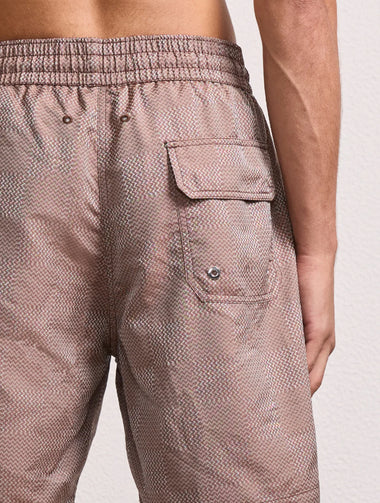 Santos Copa Check Print Jacquard Swimshorts Brown - Swim Shorts