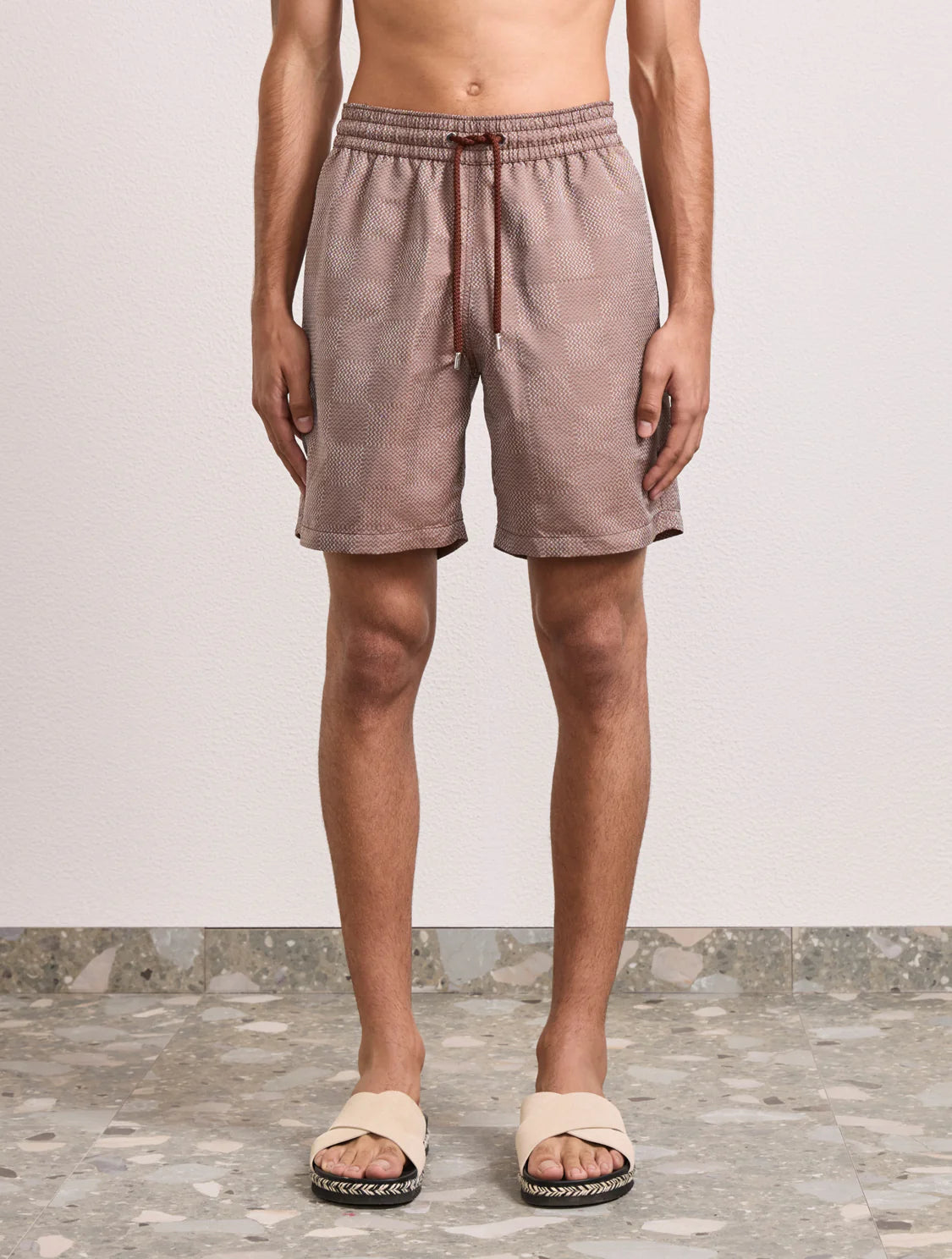Load image into Gallery viewer, Santos Copa Check Print Jacquard Swimshorts Brown - Swim Shorts
