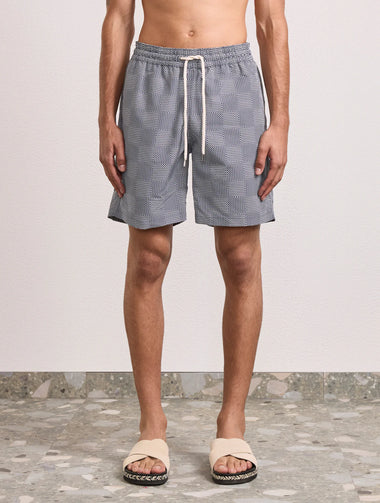 Santos Copa Check Print Swimshorts Dusk - Swim Shorts