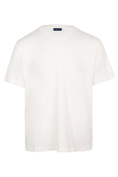 Dinis Linen Blend Linear Floral Printed Tee Ivory