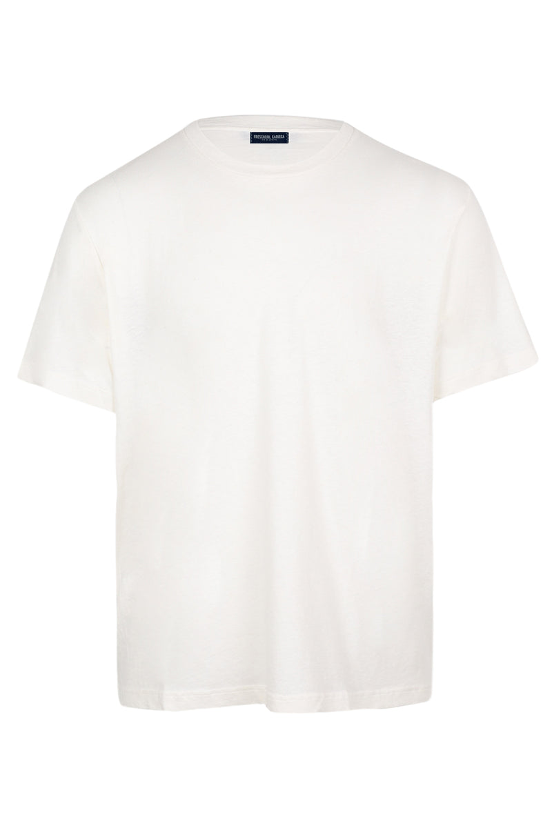 Dinis Linen Blend Linear Floral Printed Tee Ivory