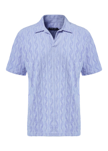 Faustino Jacquard Terry Cotton Polo Short Sleeve Chambray Blue