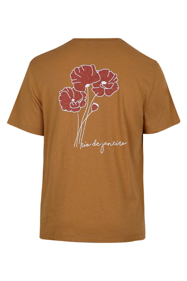 Dinis Linen Blend Linear Floral Printed Tee Almond