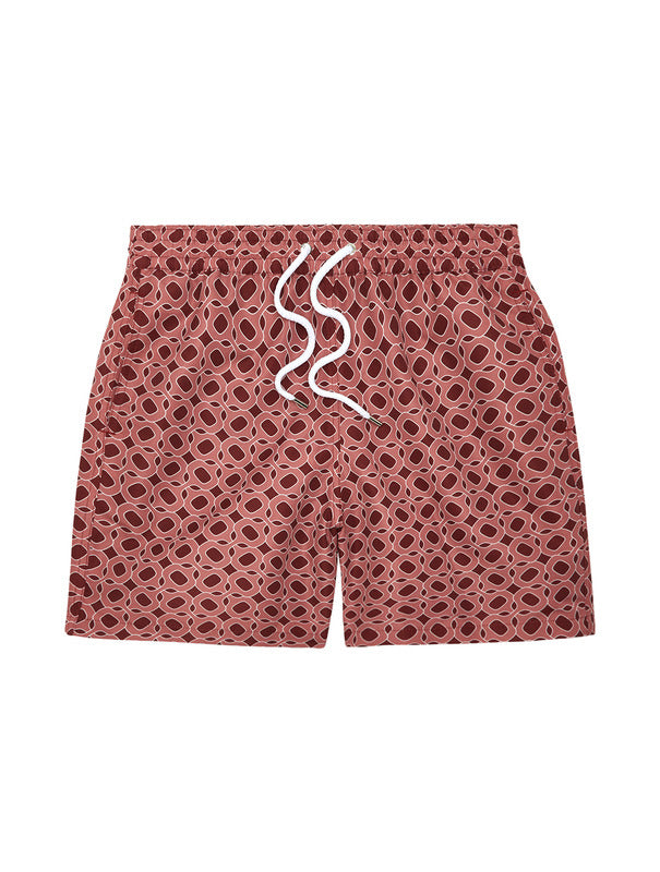 Men’s Swim Board Shorts with Ipanema Weave Print - Mauve & Garnet