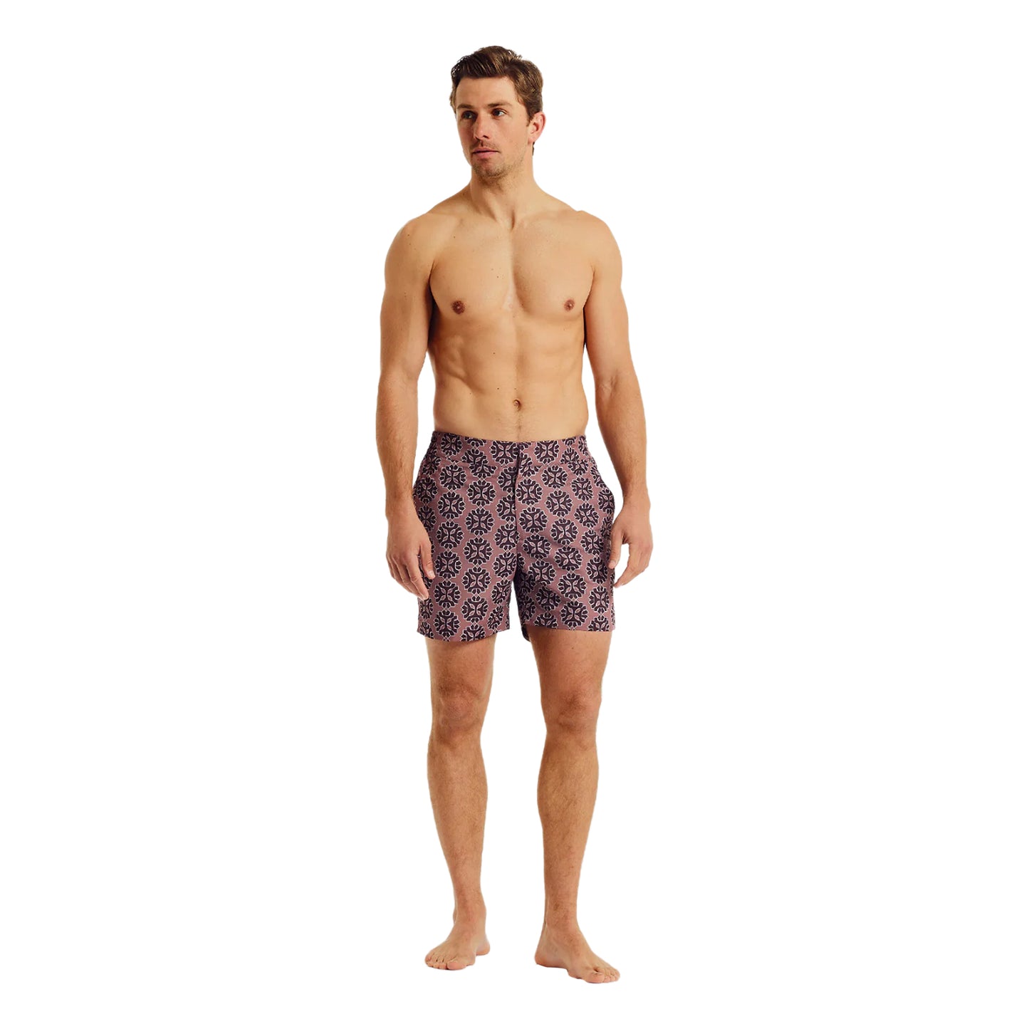 Load image into Gallery viewer, Men’s Classic Swim Shorts with Medalhao Print - Mauve &amp;amp; Garnet - Swim Shorts
