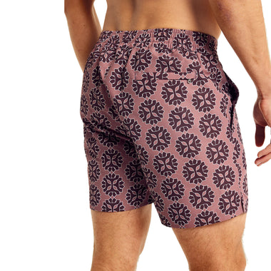 Men’s Classic Swim Shorts with Medalhao Print - Mauve & Garnet - Swim Shorts