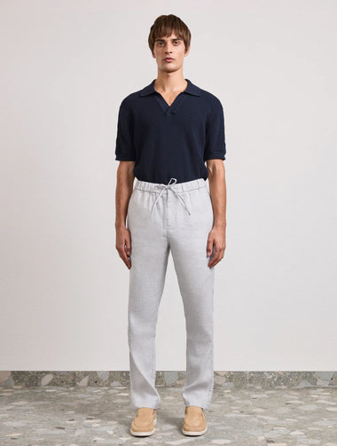 Oscar Linen Chinos Light Melange Grey - Trousers