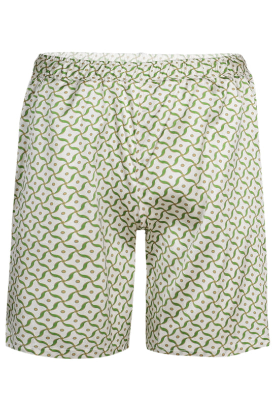 Palma Silk Lotus Printed Shorts Ivory and Parakeet Green