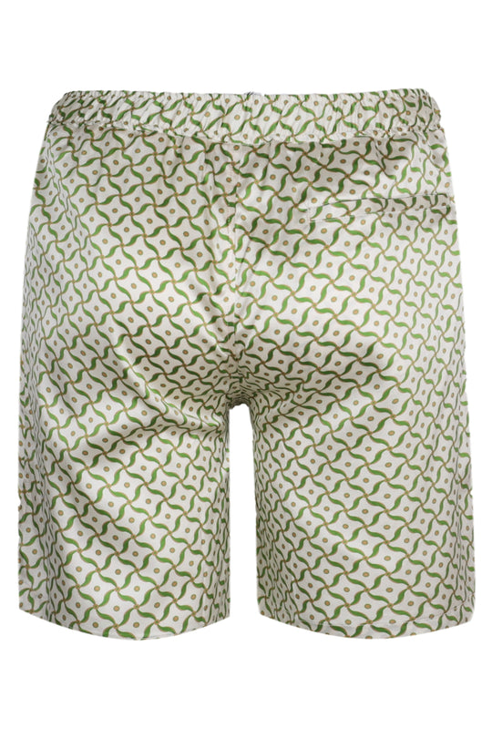 Palma Silk Lotus Printed Shorts Ivory and Parakeet Green