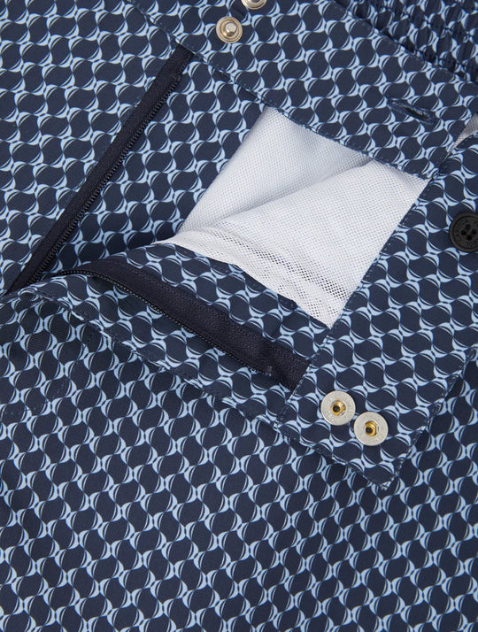 Porto Swim Short Micro Copa Print  Charcoal & Chambray Blue