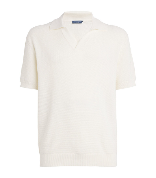 Rino Cotton Salt And Pepper Stitch Short Sleeve Knitted Polo Ivory - Polo Shirt