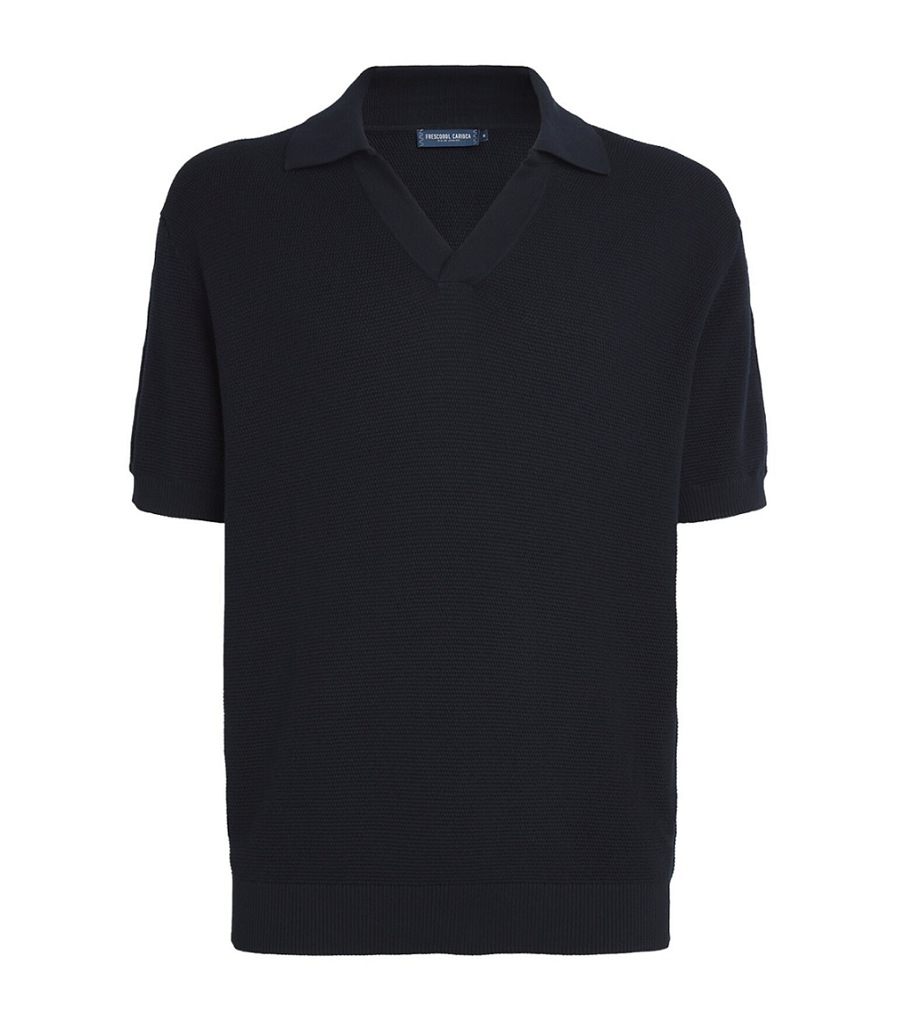Load image into Gallery viewer, Rino Cotton Salt And Pepper Stitch Short Sleeve Knitted Polo Navy - Top

