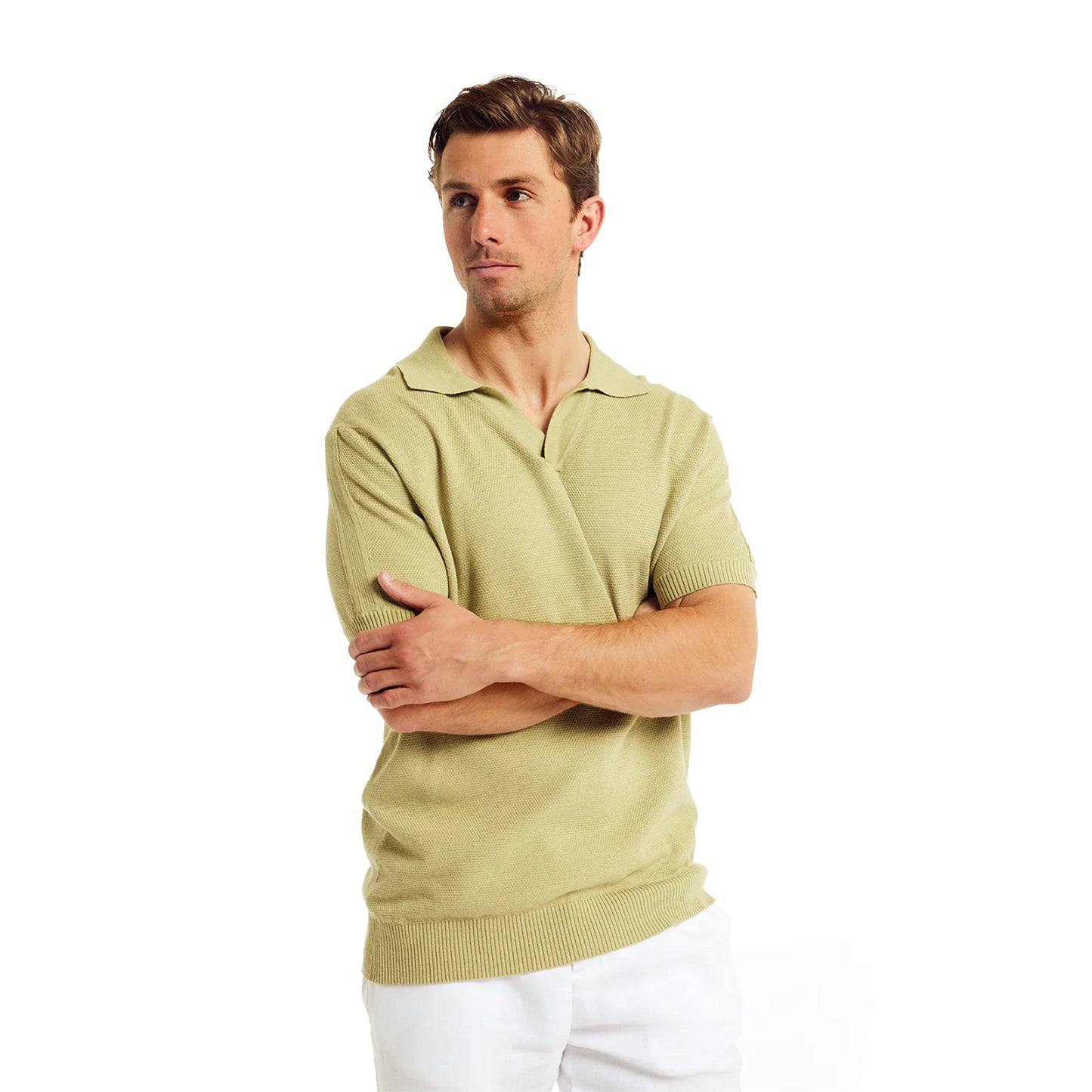 Load image into Gallery viewer, Men’s Rino STR Cotton/Silk Knit V Polo - Jungle Green - Top
