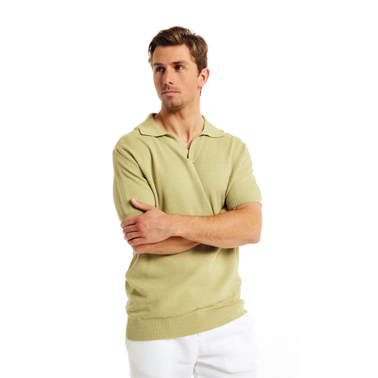 Men's Rino STR Cotton/Silk Knit V Polo - Jungle Green