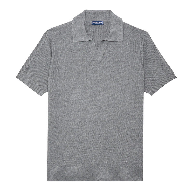 Men's Rino STR Cotton/Silk Knit V Polo - Stone Grey