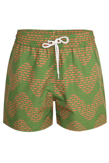 Rio Swim Short Raffia Copa Print Parakeet Green and Mandarin Orange
