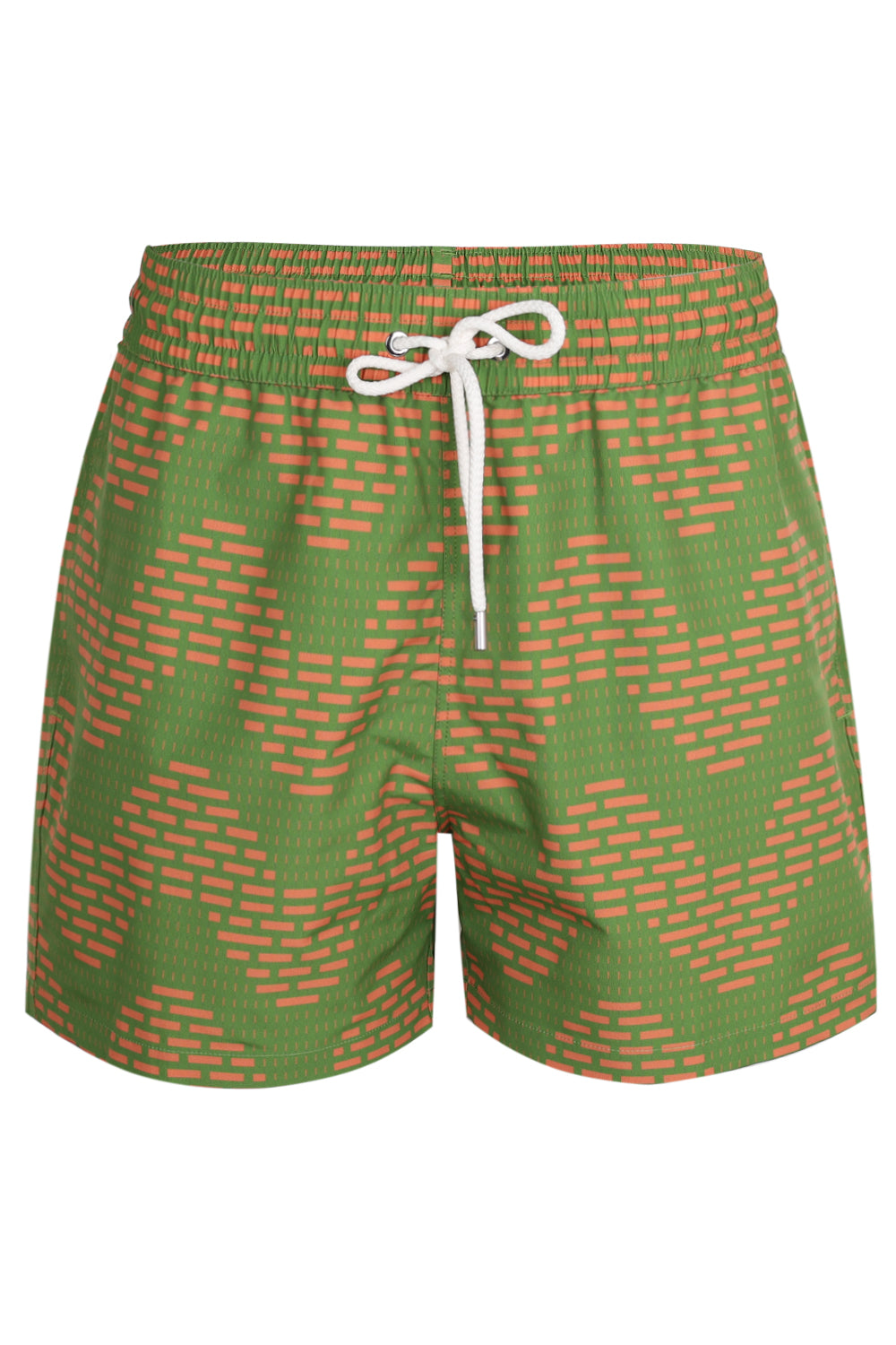 Load image into Gallery viewer, Rio Swim Short Raffia Copa Print Parakeet Green and Mandarin Orange
