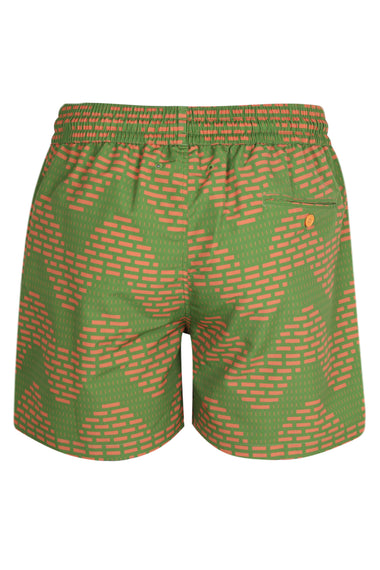 Rio Swim Short Raffia Copa Print Parakeet Green and Mandarin Orange