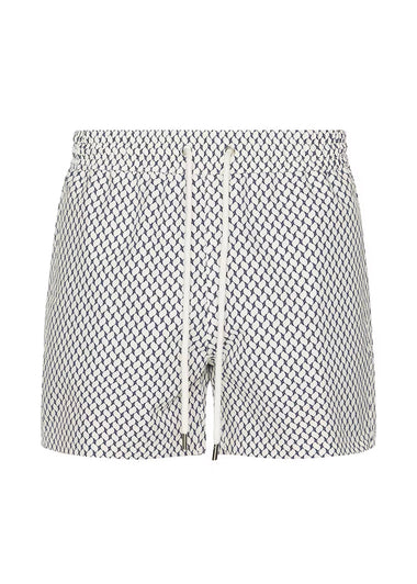 Rio Swim Short Micro Copa Print Ivory & Charcoal Blue