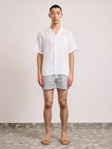 Rio Swim Short Micro Copa Print Ivory & Charcoal Blue