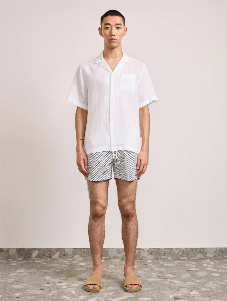 Load image into Gallery viewer, Rio Swim Short Micro Copa Print Ivory &amp;amp; Charcoal Blue
