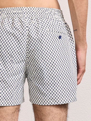 Rio Swim Short Micro Copa Print Ivory & Charcoal Blue