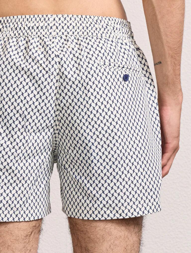 Load image into Gallery viewer, Rio Swim Short Micro Copa Print Ivory &amp;amp; Charcoal Blue
