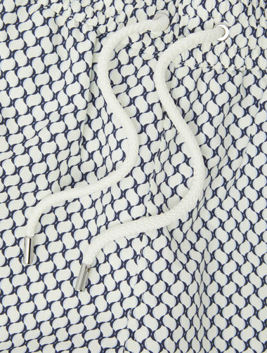 Rio Swim Short Micro Copa Print Ivory & Charcoal Blue