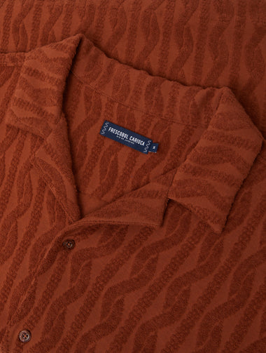 Roberto Jacquard Terry Short Sleeve Shirt Silk Brown - Top