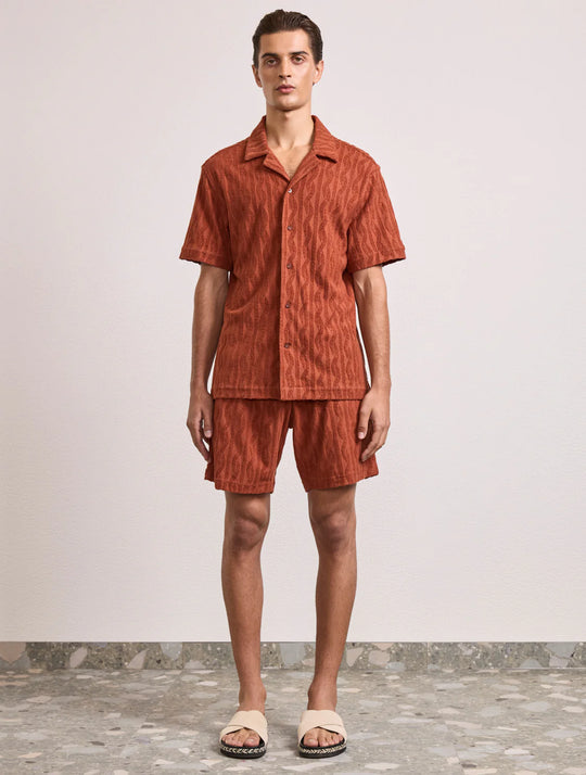 Roberto Jacquard Terry Short Sleeve Shirt Silk Brown - Top
