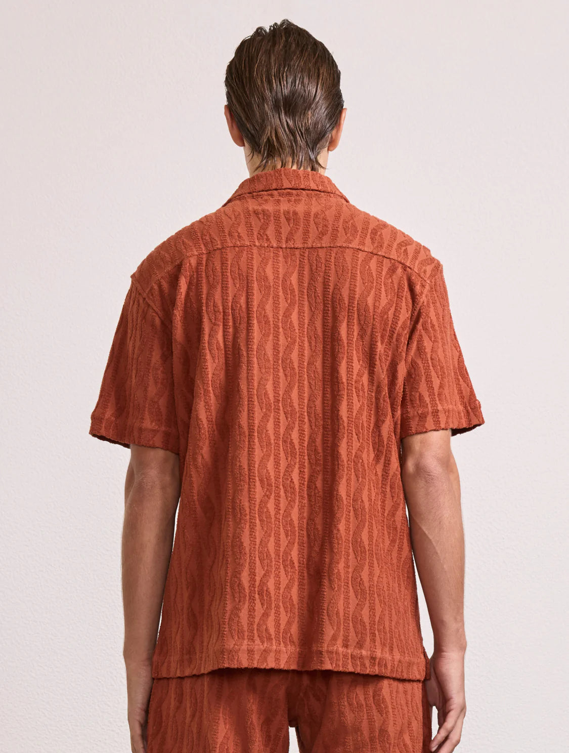 Load image into Gallery viewer, Roberto Jacquard Terry Short Sleeve Shirt Silk Brown - Top
