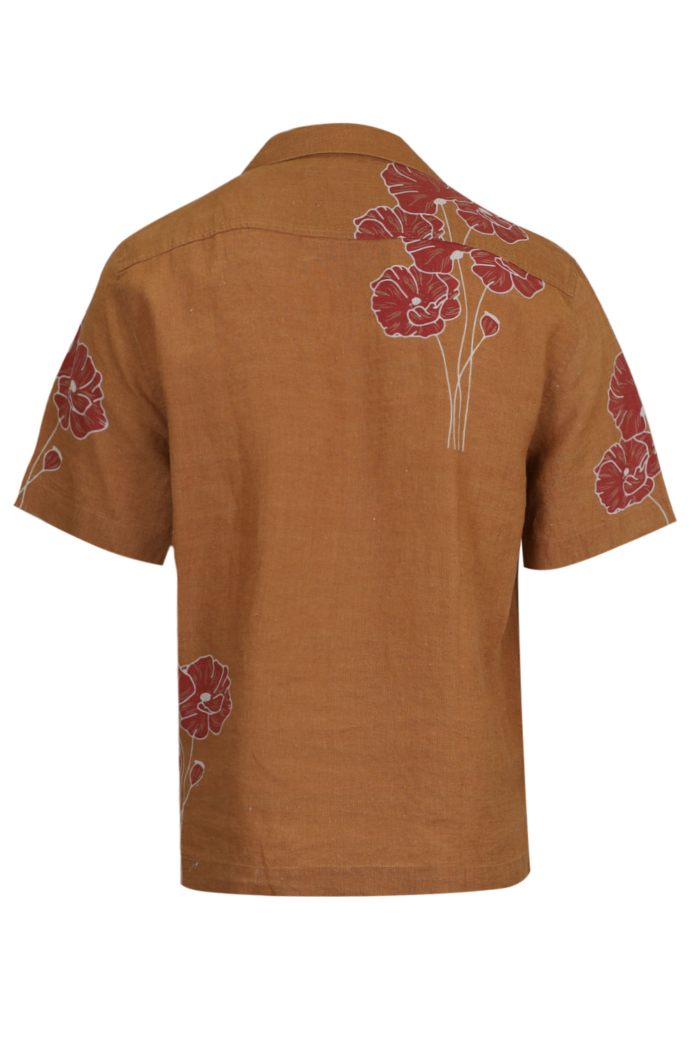 Load image into Gallery viewer, Roberto Linen Shirt Linear Floral Print Almond and Coral Rose
