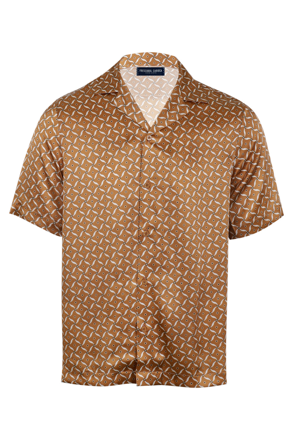 Load image into Gallery viewer, Roberto Silk Shirt Lotus Print Almond and Ivory

