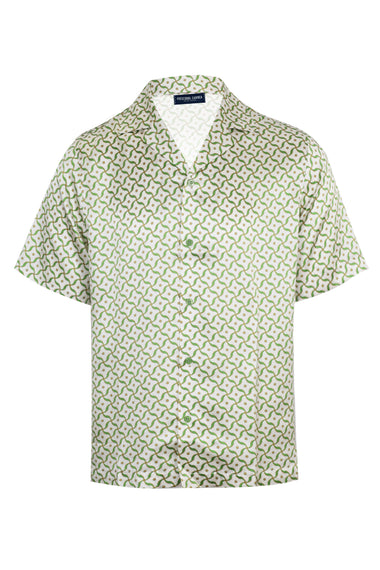 Roberto Silk Shirt Lotus Print Ivory and Parakeet Green
