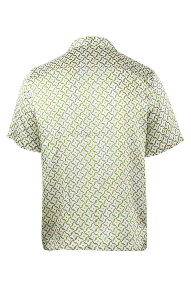 Roberto Silk Shirt Lotus Print Ivory and Parakeet Green