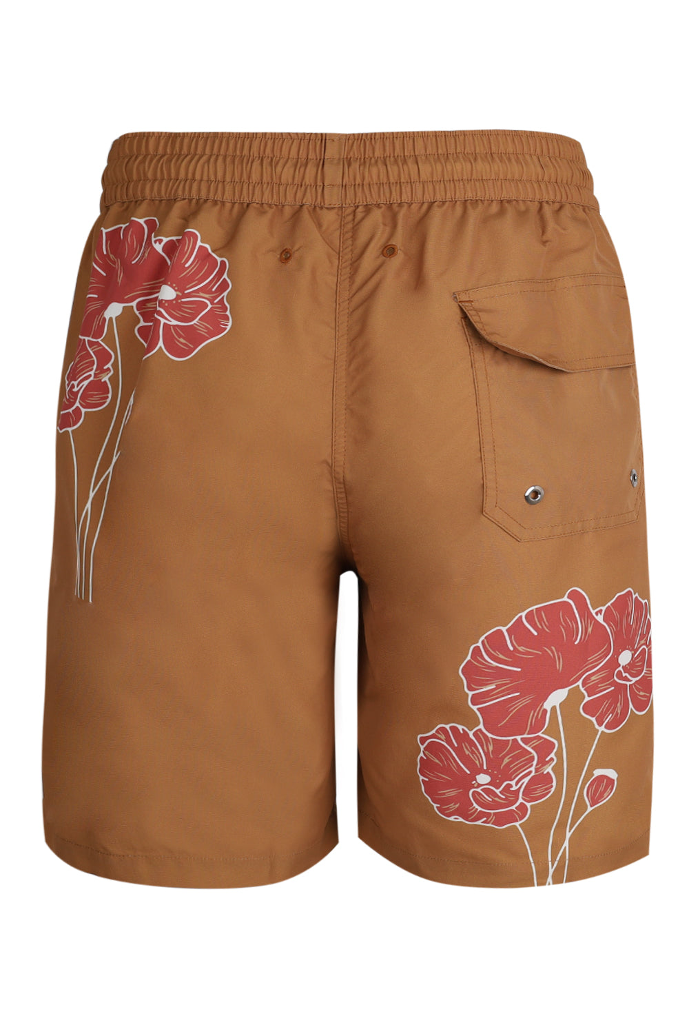 Load image into Gallery viewer, Santos Swim Short Linear Floral Print Almond and Coral Rose
