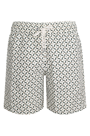 Santos Swim Short Lotus Print Ivory and Evergreen